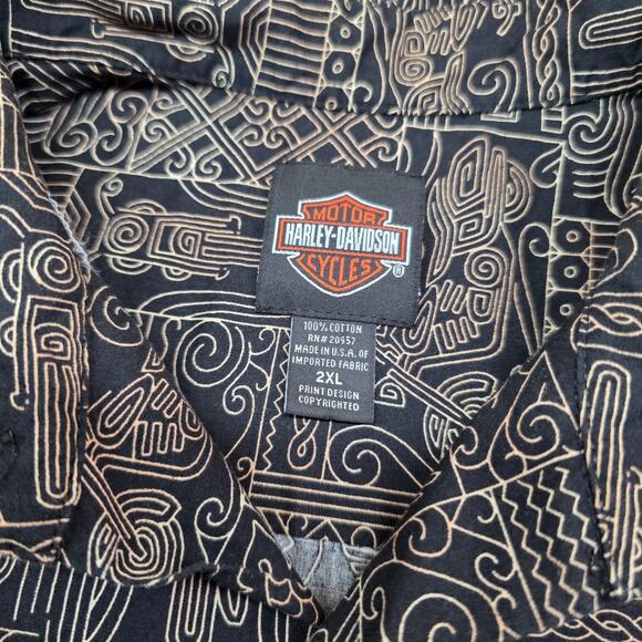 Harley Davidson Geometric Hawaiian Camp Shirt Men 2XL - Picture 5 of 10